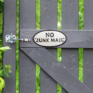 No Junk Mail Cast Iron Sign, a decorative sign intended for a wall, doorway or entrance display